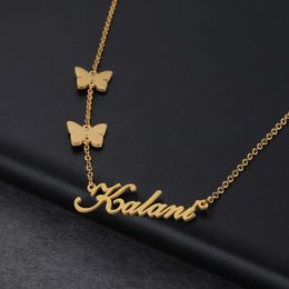 Ожерелья с подвесками Acheerup, модное ожерелье из нержавеющей стали, женское индивидуальное имя, буква, бабочка, в форме сердца, ювелирные изделия, подарок 231120