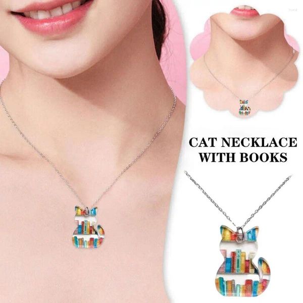 Collares colgantes de la biblioteca acrílica collar estampado amantes de los libros de moda geometría de madera de lágrima redonda para mujer gi q8m8