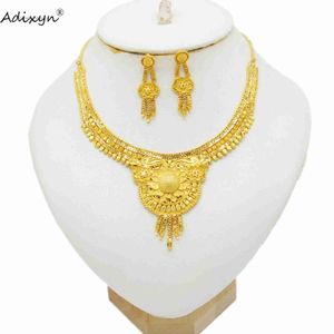 Hanger Kettingen Adixyn 24k Goud Kleur/Koper Ketting Oorbel Dubai Sieraden Set voor Vrouwen Indiase Bruiloft Sieraden Sets Nigeriaanse Bruidsfeest GiftL231225