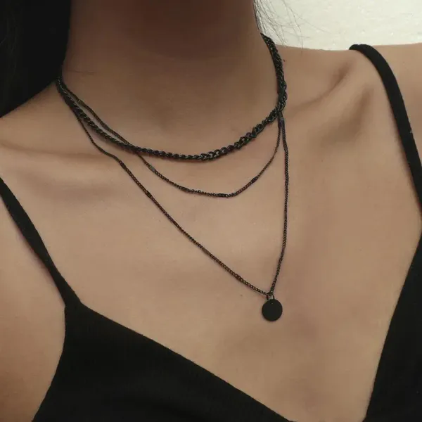 Collares colgantes Cadena de extensión ajustable Collar de mujer para metal multicapa encanto redondo en el cuello joyería de fiesta