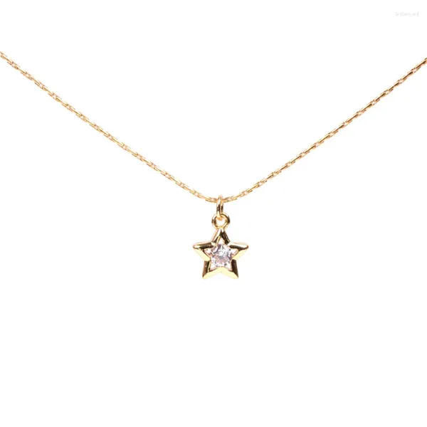 Pendentif Colliers réglable incrusté CZ en acier inoxydable plaqué or chaîne chaîne étoile brillante collier de charme à cinq branches pour petite amie