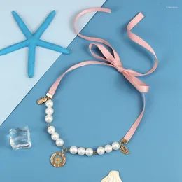 Pendentif Colliers Ruban réglable Long Collier ras du cou Perles Chaîne perlée avec fleurs séchées pour femmes bijoux