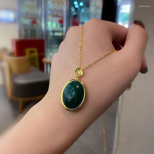 Collares colgantes, collar de Jade Hetian estético para mujer, accesorios de joyería elegantes de acero inoxidable antiguo, regalo para novia