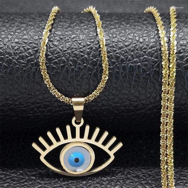 Collares colgantes Estética Turquía Griego Malvado Collar de ojo azul para mujeres Hombres Acero inoxidable Color oro Lucky Clavícula Protección de cadena