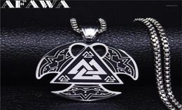 Pendentif Colliers AFAWA nordique Viking acier inoxydable hache collier pour hommes couleur argent grands pendentifs bijoux Gargantilla N4022S027462535