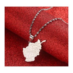 Collares pendientes Mapa de Afganistán con el nombre de la ciudad para mujeres Color dorado Sier Mapas afganos Joyería Entrega directa Colgantes Dhbzi