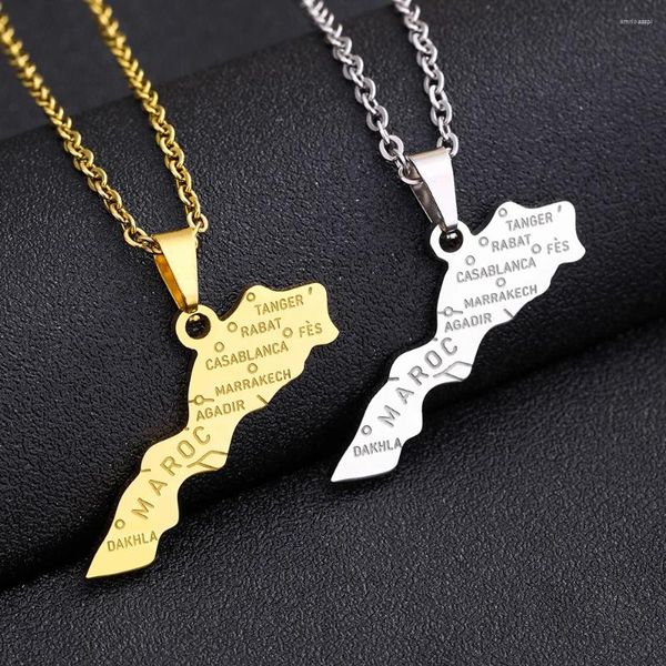 Collares colgantes África Reino de Marruecos Mapa Ciudad Collar Oro Plata Color Hombres Mujeres Maroc País Joyería Regalo