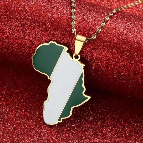 Collares pendientes Mapa de África Nigeria Joyas de color dorado Regalo nigeriano