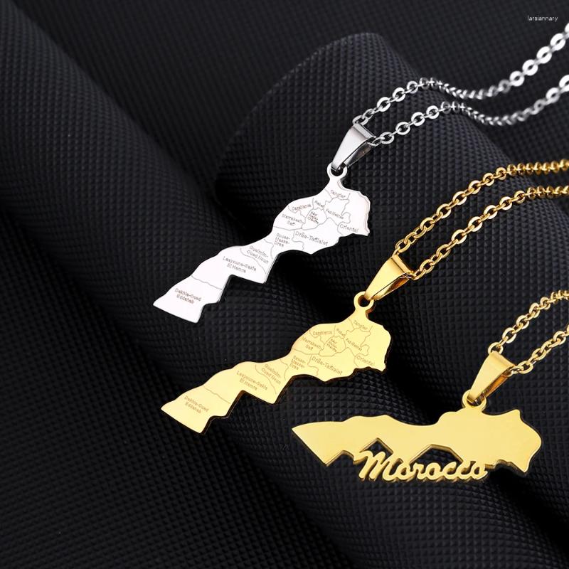 Pendant Necklaces Africa Morocco Map City Necklace Stainless Steel Men Women Gold Color Ethnic Jewelry