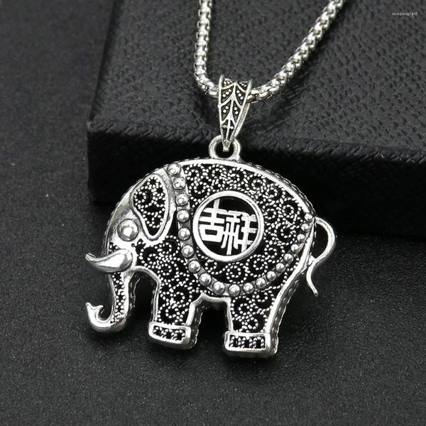 Collares colgantes Elefante africano Encantos retro Collar de metal Auspicioso Buena fortuna Mascota Amuleto Cuelga Gargantilla Suéter Cadena Joyería