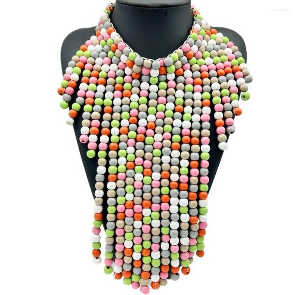 Pendentif Colliers Africain Exagéré Femmes Bijoux Accessoires Vintage Coloré À La Main Perles En Bois Long Gland Pendentifs Ras Du Cou