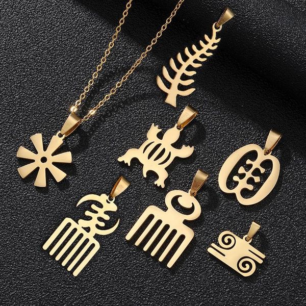 Collares colgantes Collar de símbolos africanos para mujeres Hombres Acero inoxidable Adinkra Gye Nyame Cadena de oro Joyería de África CollierPendant