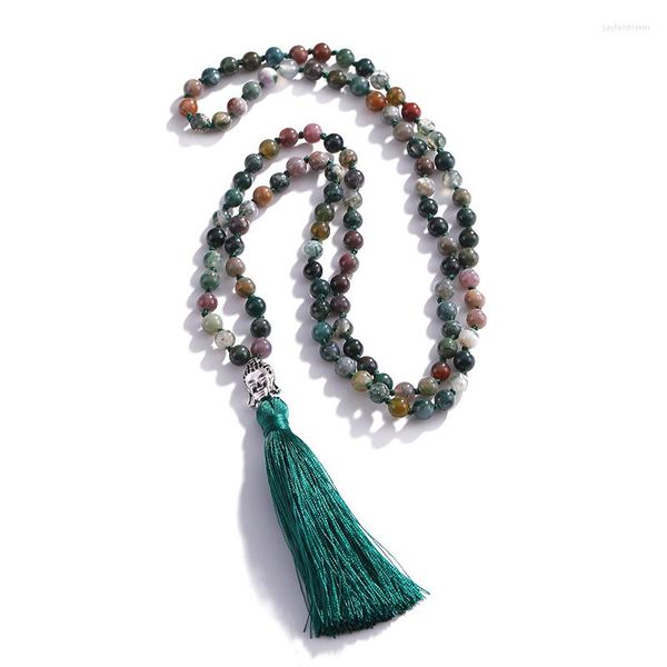 Collares pendientes Agatas Cuentas de ónix natural Joyería de borla para hombre Budista 108 Traje de oración Reiki curativo de piedra
