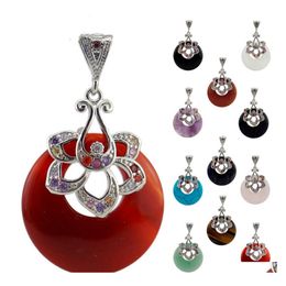 Hanger kettingen agaat donut cirkel stenen hangers Jasper Crystal met diamant zirkoon bloem edelstenen kralen genezende kristallen drop dhv3i