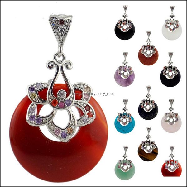 Colliers de pendentif Agate beignet pendant cercle de pierre pendentifs en pierre jasper cristal avec diamant zircon fleurisure de pierres de pierres de pierre