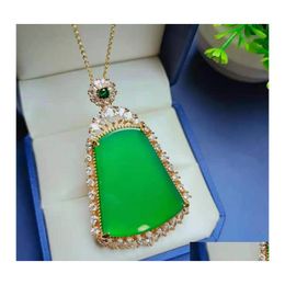 Pendentif Colliers Agate Haute Vert Safetyblessing Card Chalcedony925Sier Ornement Féminin Incrusté Live Broadcastpendant Drop Delivery Otkn0