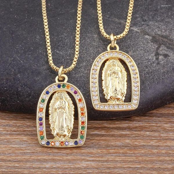 Collares pendientes AIBEF clásico hueco Virgen María creyente collar hombres mujeres cobre Micro incrustaciones circón Retro joyería religiosa