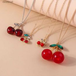 Pendentifs de collier Aihua nouveau belle couleur or vin rouge cerise pendentif collier pour femmes personnalité collier bijoux de mariage cadeaux d'anniversaire L242313