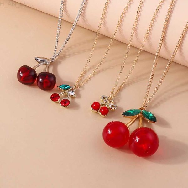 Pendentifs de collier Aihua nouveau belle couleur or vin rouge cerise pendentif collier pour femmes personnalité collier bijoux de mariage cadeaux d'anniversaireC24326