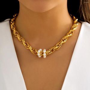 Pendentif Colliers Ailodo Twisted Chunky Chain Collier pour femmes élégantes imitation perle vintage bijoux de mode filles cadeau 2023