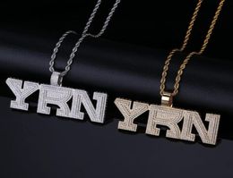 Colliers pendants Aitii Iced Out Bling Yrn Letters Collier avec chaîne de corde Men Gold Silver Color Hip Hop Fashion Jewelry9901268