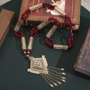 Colliers de pendentif Collier de perles à longue chaîne de mariage algérien pour les pendentifs en métal à eau plaquée or de bride