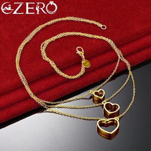 Pendentif colliers ALIZERO 24K or collier 925 en argent Sterling trois coeur chaîne pour les femmes bijoux fins mode fête charme cadeau de mariage 231011