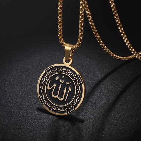 Colliers de pendentif Collier Allah pour hommes en acier inoxydable Gold Couleur Pendante Collier Islamic Bijoux Amulet Musulmands Y240420
