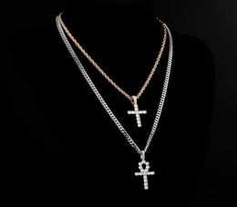Colliers pendants Aliceonyou Iced Out Ankh Hip Hop Cross Collier Set Cuban Chain Women Gift Link Femme Shiny1166525