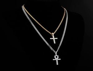 Colliers pendants Aliceonyou Iced Out Ankh Hip Hop Cross Collier Jewery Set Cuban Chain Women Gift Link Femme Shiny2055233