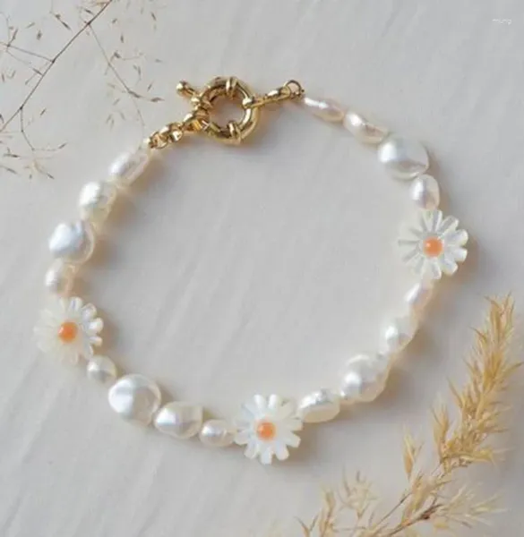 Collares colgantes ALLME Charms White Shell Daisy Mujeres 14K Chapado en oro Cobre OT Cierre Collar de perlas de agua dulce