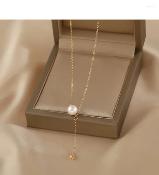 Pendentif Colliers Allme Chic Unique Perle d'eau douce pour femmes 14K Véritable Plaqué Or Cuivre Cuivre En Gros Pendientes