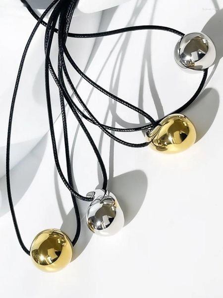 Pendentif Colliers Allme Cool Gold Argent Métallique Perles de goutte d'eau pour femmes Couleur noire Chaîne de corde Bijoux en acier inoxydable