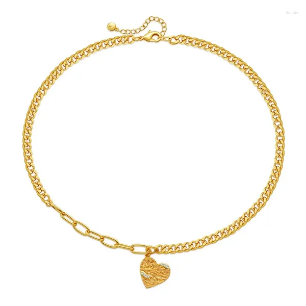 Collares colgantes ALLME French 18K Real Chapado en oro Latón Asimetría Amplia Cadena de bordillo Hueco Enlace Amor Corazón Gargantilla para mujeres