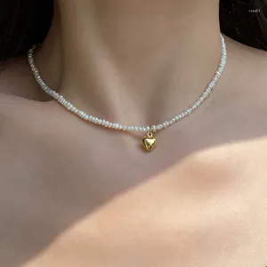 Hanger Kettingen ALLME Korea Onregelmatige Zoetwaterparel Metallic Hart Voor Vrouwen Koper 14K Echt Goud Verzilverd Chokers