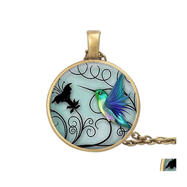 Pendentif Colliers Alliage Peint Hibou Temps Verre Collier De Mode Taiji Bleu Colibri Lune Ange Chandail Chaîne Pour Les Femmes Cadeau Drop Otgyj