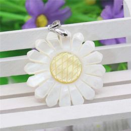 Pendentif Colliers Alliage Blanc Et Jaune Tournesol Naturel Abalone Shell Argenté Collier DIY Femmes Fait À La Main Fabrication De Bijoux Conception