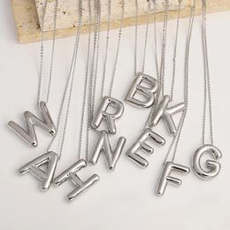 Pendentif Colliers Allyes Lettre initiale Ballon Collier pour femmes Hommes Argent Couleur Alphabet Bulle Cuivre Chunky Bijoux Cadeaux