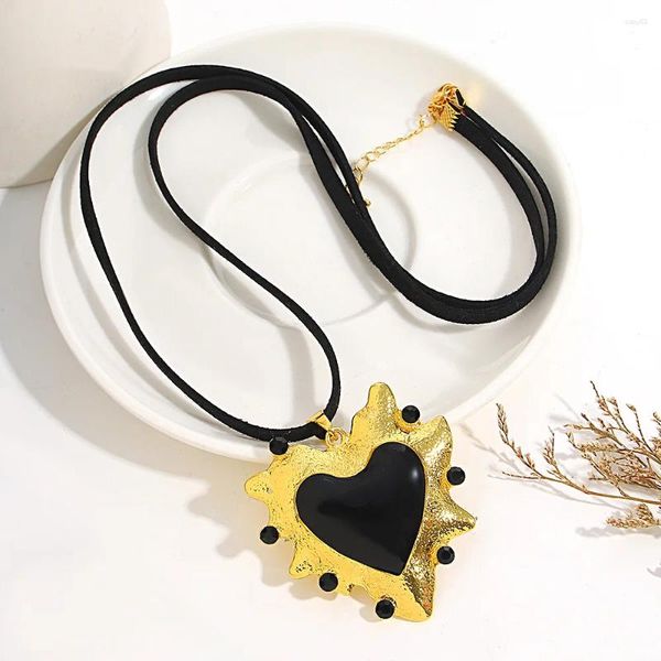 Collares colgantes allyes aceite irregular goteo de esmalte de amor collar para mujeres regalos de joyas de clavícula de cuerda negra gótica