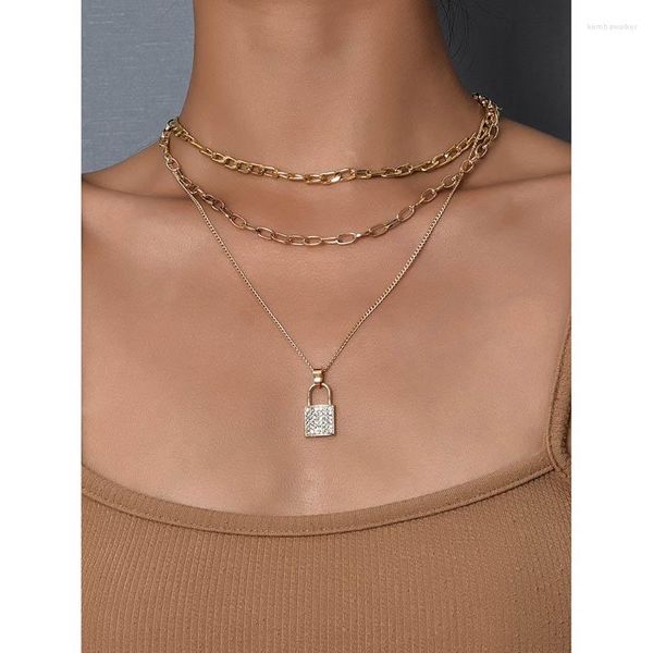 Pendentif Colliers ALYXUY Triple Couches De Mode Cristal Serrure Cadenas Charme Collier Chaîne Femmes Filles Bijoux Cadeau