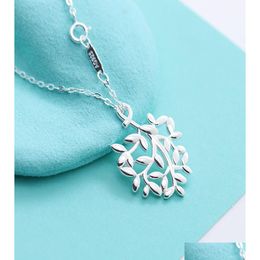 Pendentif Colliers Américain Sterling Sier branche pendentif collier femmes Peretti chaîne de charme mode fête de mariage feuille creuse colliers Dhhv0