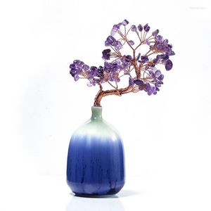 Pendentif Colliers Amethyst Crystal Money Tree Feng Shui Bonsai Ornement en pierre naturelle avec vase en céramique pour la décoration de la maison