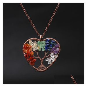 Colliers pendentifs Collier chaîne à maillons améthyste 7 Chakra arbre de vie pendentif en forme de coeur pierre naturelle cristal Aventurine Turquoise Je Dhiea