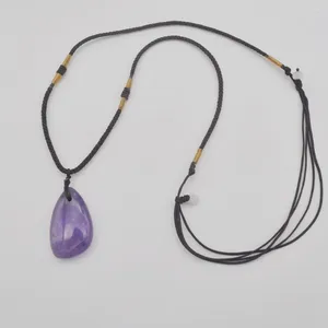 Colliers pendants Amethyst Stone réglable en nylon Rope Collier Bijoux pour cadeau F450