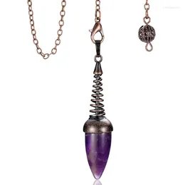 Pendentif Colliers Améthystes Pendule en cristal de pierre naturelle pour la divination Dowsing Bronze Cuivre Guérison Pierres semi-précieuses Pendulos X167