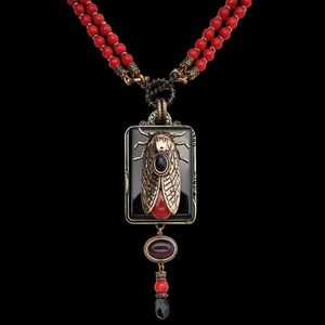 Pendentif Colliers Amorita Boutique Vintage Design Cicada Keratoisis Naturel Mer Rouge Bambou Perles Agate Collier345s