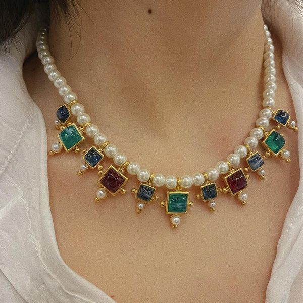 Collares colgantes Amorita Boutique Vintage Pearl Gargantilla Collar para Lady Runway Show Accesorios Joyería Colgante