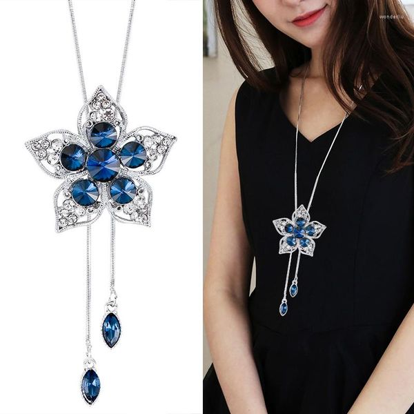 Pendentif colliers pendentifs pour femmes 2023 mode cristal fleur longue chaîne femme Bijoux Kolye Bijoux cadeaux