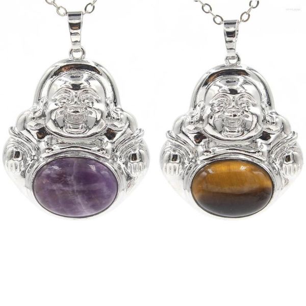 Collares pendientes amuleto Maitreya collar de Buda para mujer cristal Natural cuarzo piedra encanto obsidiana amatistas curación púrpura