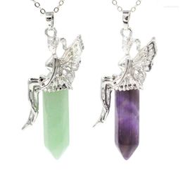 Hanger kettingen amulet natuurlijke kwarts stenen ketting voor vrouwen vlindermeisje charme zeshoekige puntige genezing paarse kristallen hangers